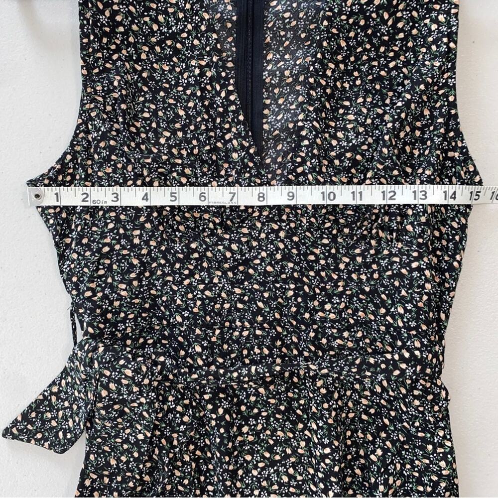Lulus Fashion Find Black Ditsy Floral Print Ruffled Faux Wrap Midi Dress Medium - Picture 11 of 12
